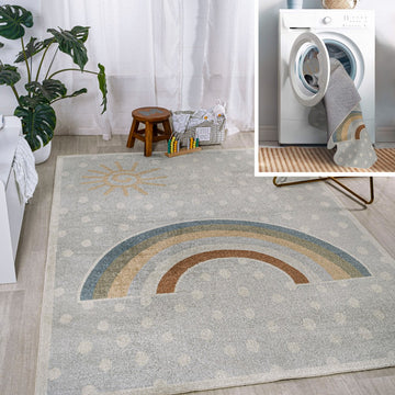 Minha Rainbow Dot Modern Machine-washable Area Rug